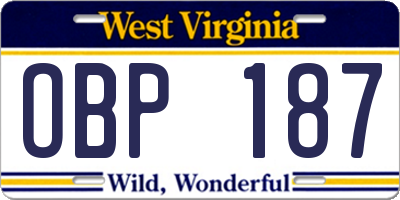 WV license plate OBP187