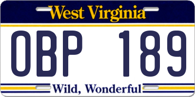 WV license plate OBP189