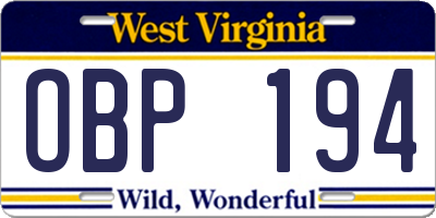 WV license plate OBP194