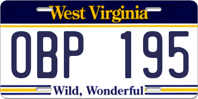 WV license plate OBP195