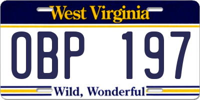 WV license plate OBP197