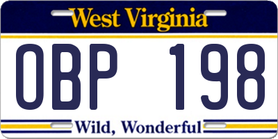 WV license plate OBP198