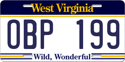 WV license plate OBP199