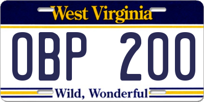 WV license plate OBP200
