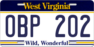 WV license plate OBP202