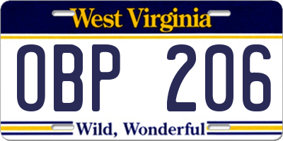 WV license plate OBP206