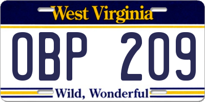 WV license plate OBP209