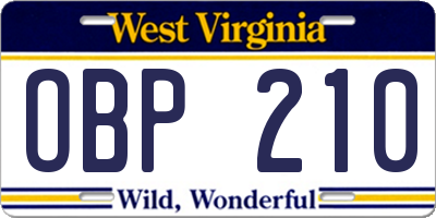 WV license plate OBP210
