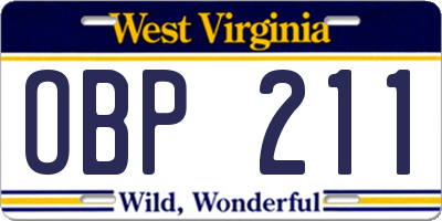 WV license plate OBP211