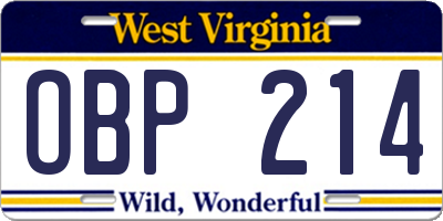 WV license plate OBP214