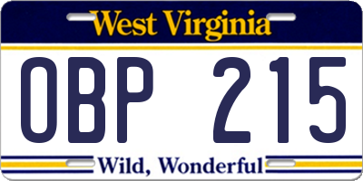 WV license plate OBP215