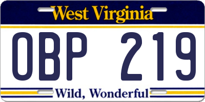 WV license plate OBP219