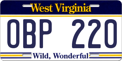 WV license plate OBP220
