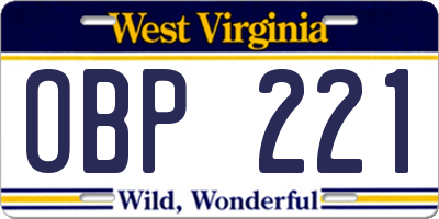 WV license plate OBP221