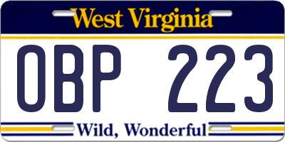 WV license plate OBP223