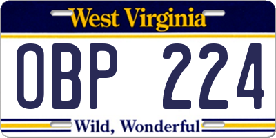WV license plate OBP224
