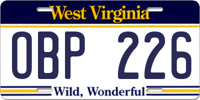 WV license plate OBP226