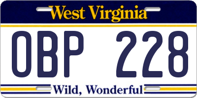 WV license plate OBP228