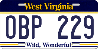 WV license plate OBP229