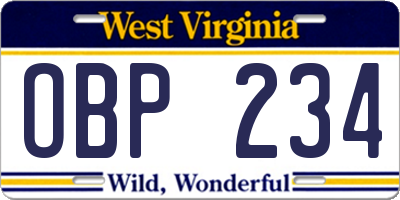 WV license plate OBP234