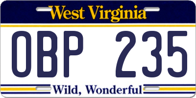 WV license plate OBP235
