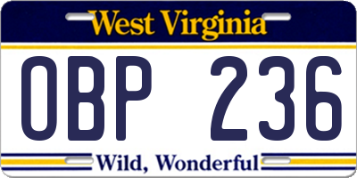WV license plate OBP236