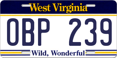 WV license plate OBP239