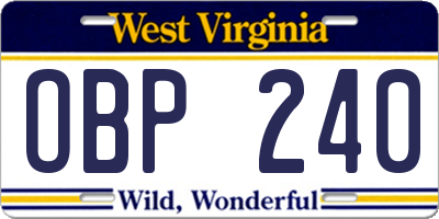 WV license plate OBP240