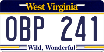 WV license plate OBP241