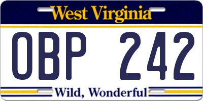 WV license plate OBP242