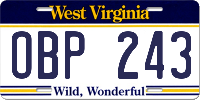 WV license plate OBP243