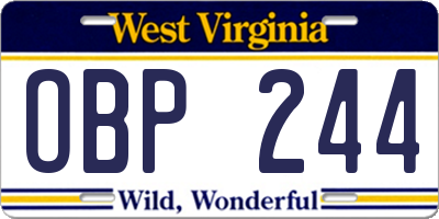 WV license plate OBP244