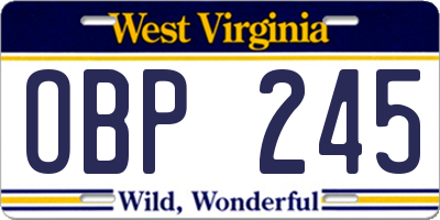 WV license plate OBP245