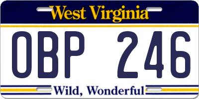 WV license plate OBP246