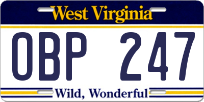 WV license plate OBP247