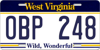 WV license plate OBP248