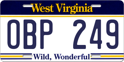 WV license plate OBP249