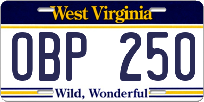WV license plate OBP250