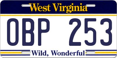 WV license plate OBP253