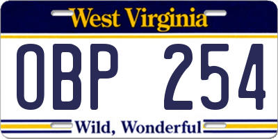 WV license plate OBP254