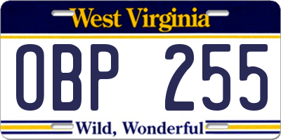 WV license plate OBP255