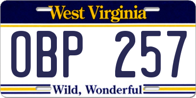 WV license plate OBP257