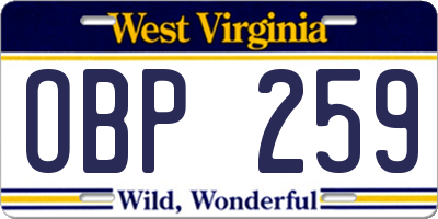 WV license plate OBP259