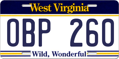 WV license plate OBP260