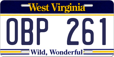 WV license plate OBP261