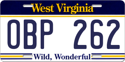 WV license plate OBP262