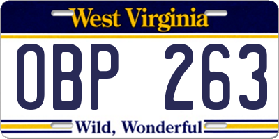 WV license plate OBP263