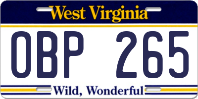 WV license plate OBP265