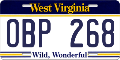 WV license plate OBP268