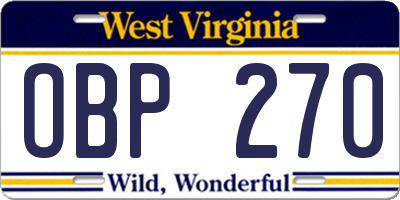 WV license plate OBP270